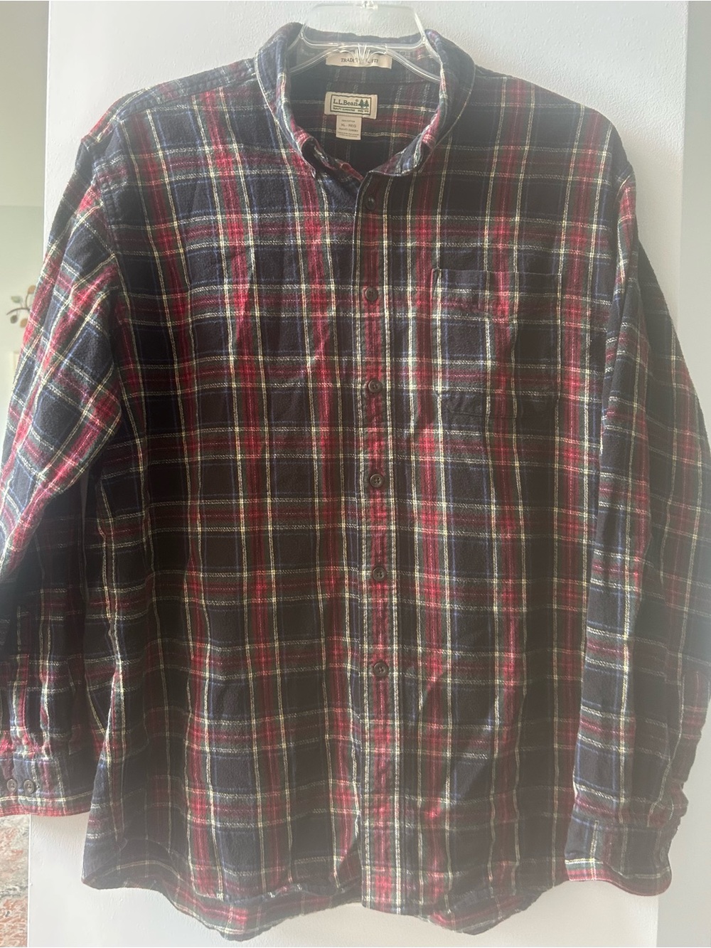Vintage LL Bean Shirt Mens XL red, black green Plaid Flannel USA 90s Windowpane